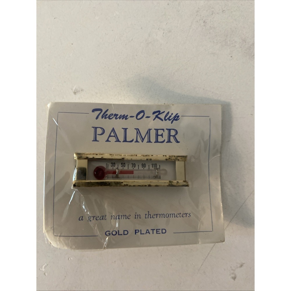 Vintage Glass Thermometer Tie Clasp Bar Gold Plated Tone Metal Therm O Klip